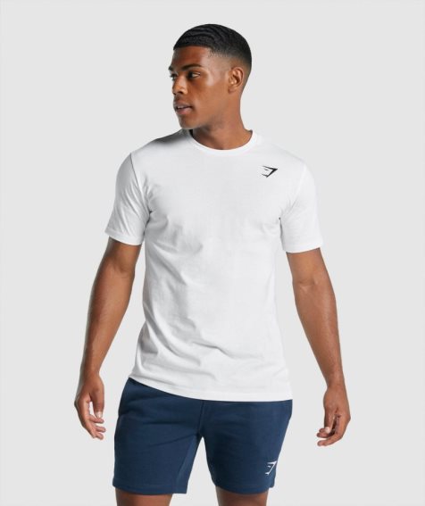 Men's Gymshark Crest T-Shirts White | CA 0867D1